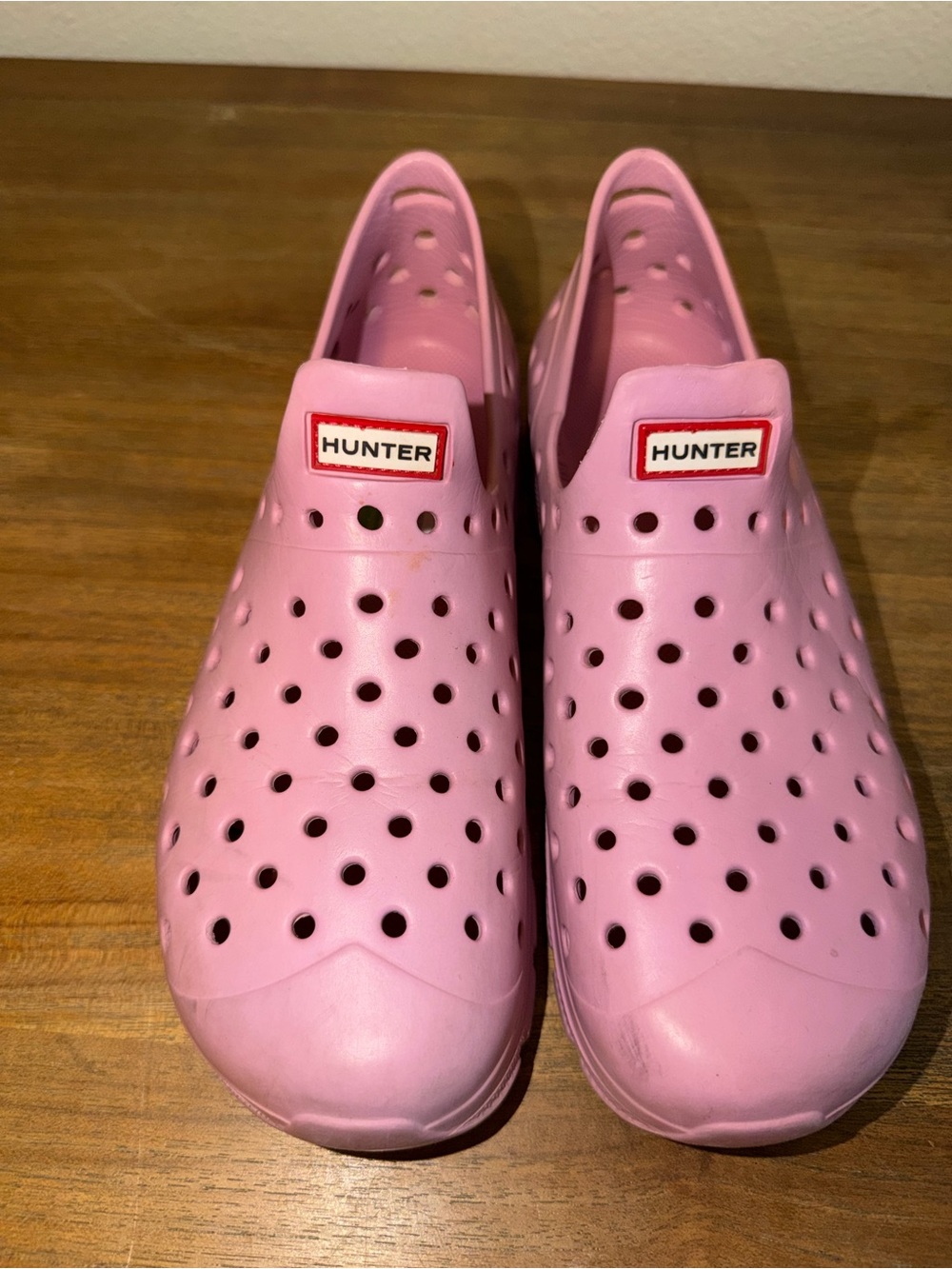 Hunter Pink Perforated Slip-On Clog Shoes